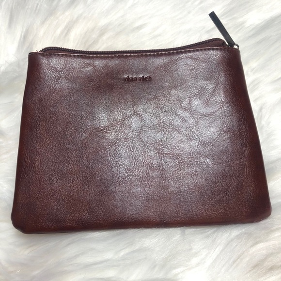 Rina Rich Handbags - RINA RICH Brown Leather Zip Mini Flat Pouch Bag